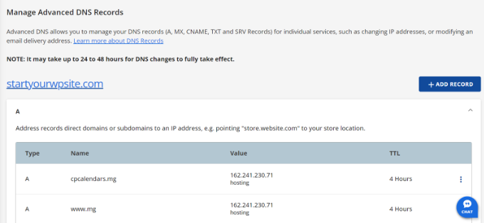 Manage advanced DNS records in Bluehost