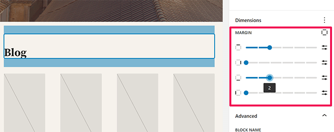 Margins in site editor