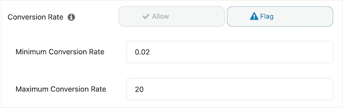 Setting minimum and maximum conversion rates