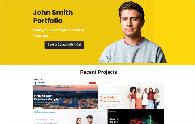 Portfolio website live example 