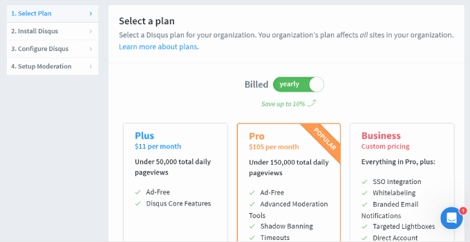 Choosing a Disqus plan