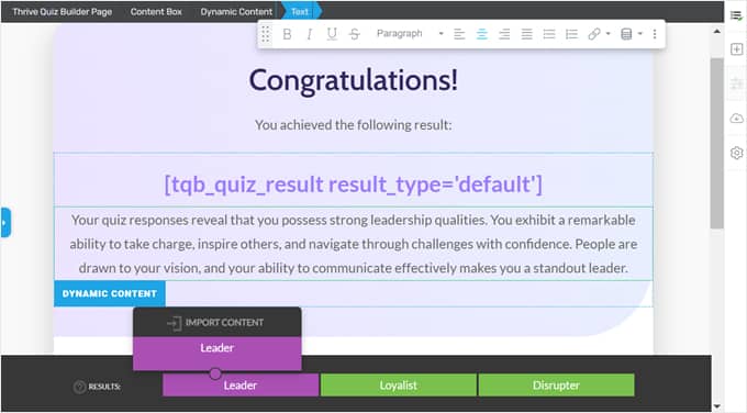 Dynamic Content feature in Thrive Quiz Builder