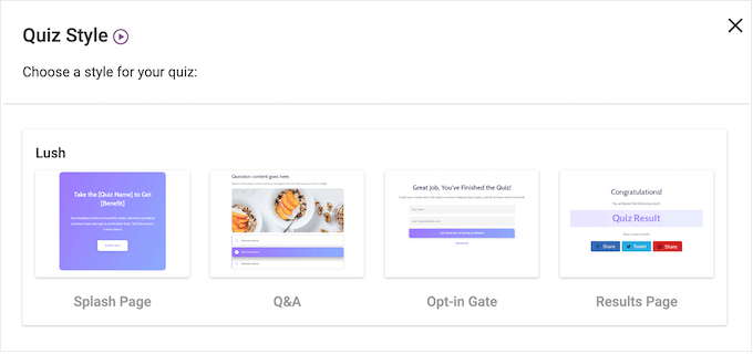 Choosing a quiz style in the Thrive Quiz Builder