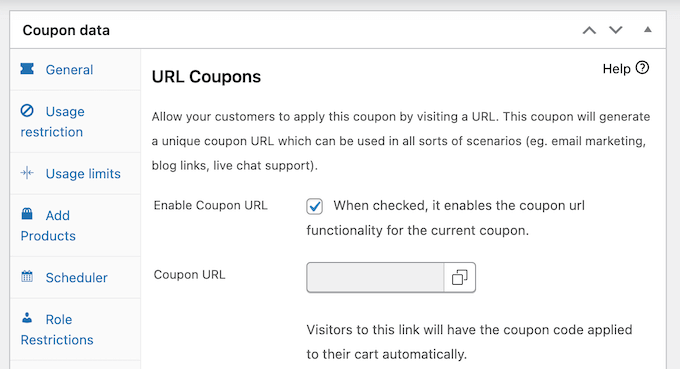 Creating URL coupons for an online marketplace