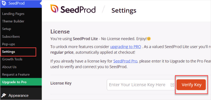 Verify key for SeedProd