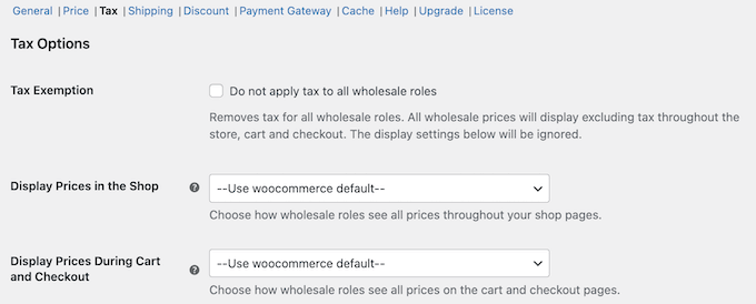 Customizing the tax settings for your wholesale site