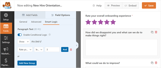 Using conditional logic feature in WPForms