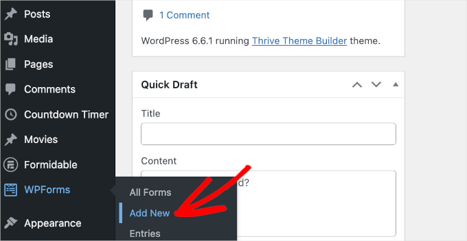 The Add New button in WPForms