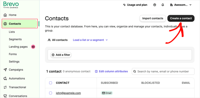 Manually adding contacts to email and SMS lists