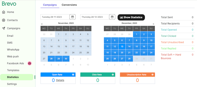 Viewing email reports and statistics in your mailing dashboard