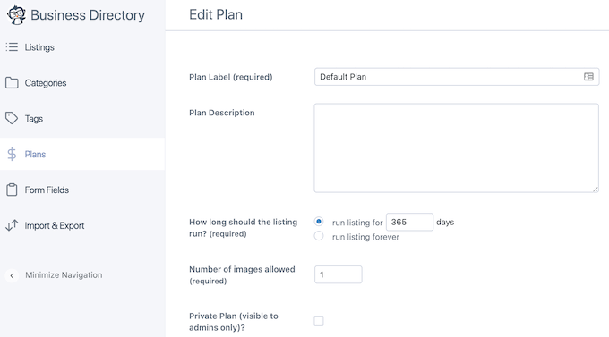 Creating multiple business directory payment plans