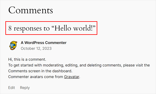 The default WordPress comment count display