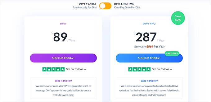 Divi pricing plan