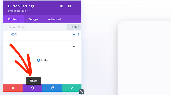 Undoing changes in the Divi page editor