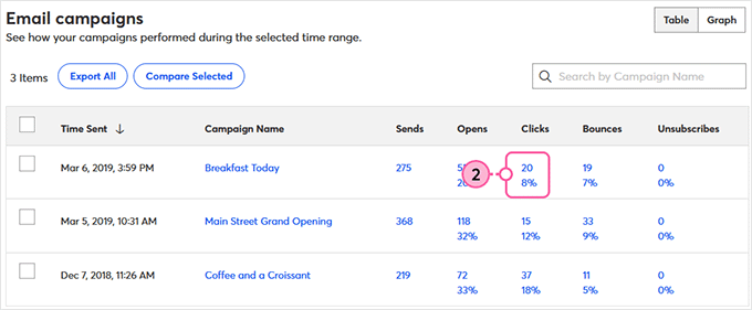 Viewing detailed email statistics 