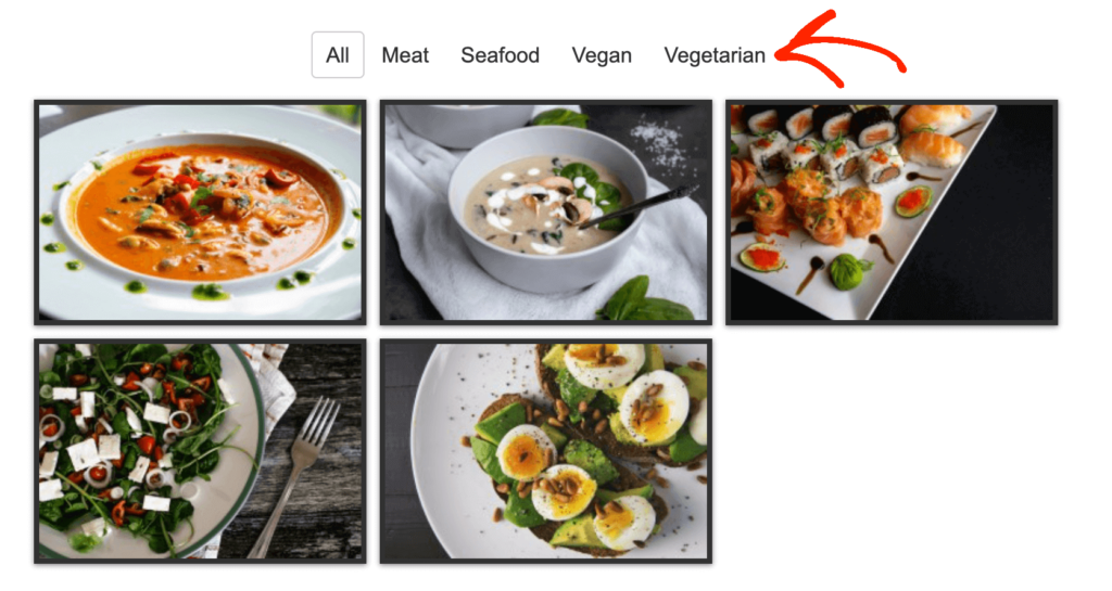 Allowing visitors to filter images based on tags and categories 