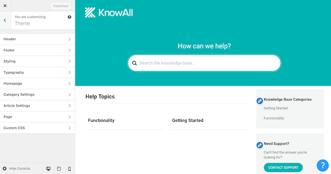 Customizing the KnowAll knowledge base WordPress theme