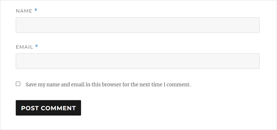 Save my name and email in this browser for the next time I comment checkbox text