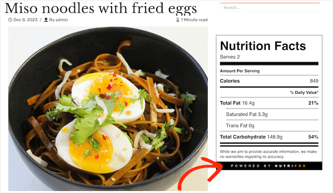 Adding an affiliate link to your nutrition label 