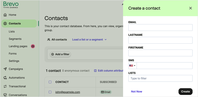 Adding contact information to a Brevo account
