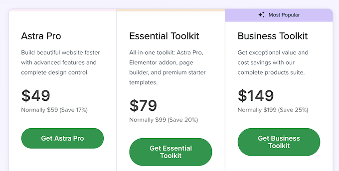 The Astra theme pricing plans