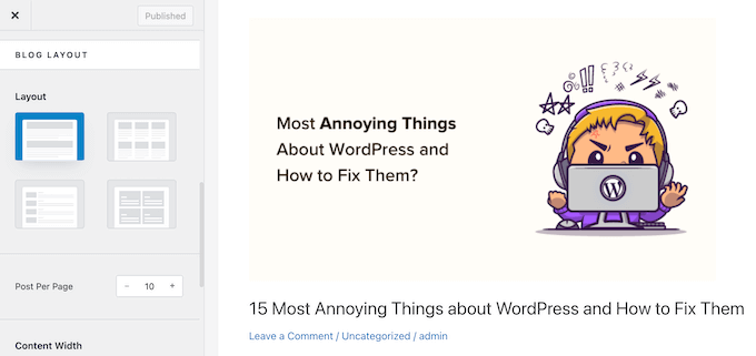 Choosing between multiple WordPress blog layouts