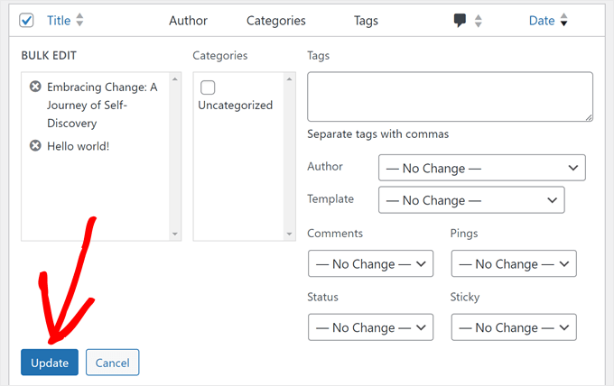 Updating multiple blog posts at once in WordPress