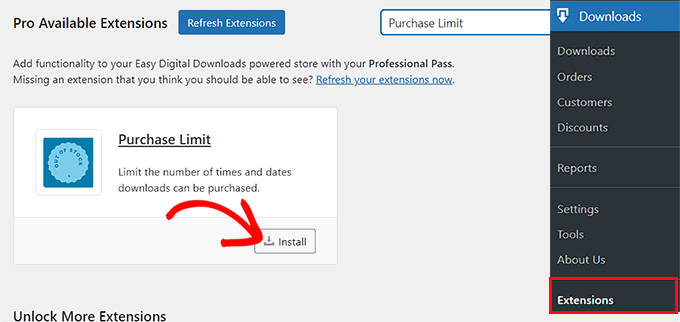 Download and activate the purchase limit extension