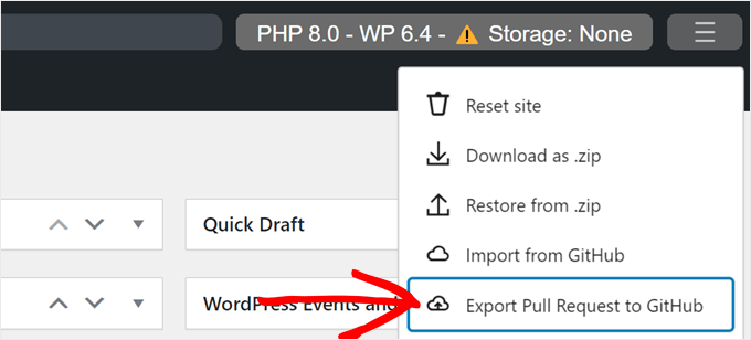 Exporting a WordPress Playground instance as a pull request to GitHub