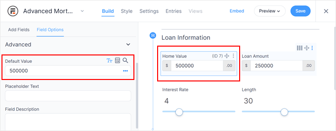 Editing the default value of a form field in Formidable Forms