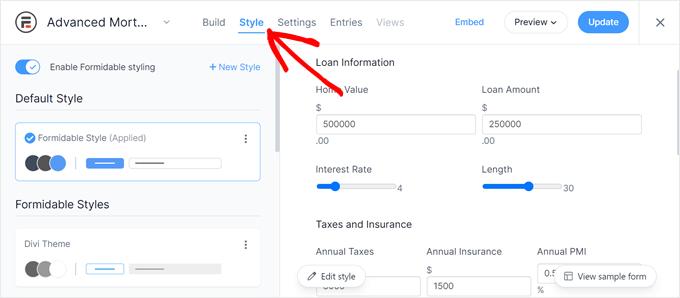 Editing the style of a Formidable Forms form