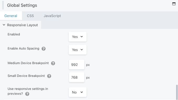 Customizing the default page builder settings