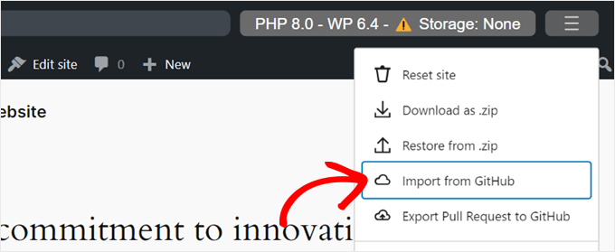 Importing a WordPress Playground instance from GitHub