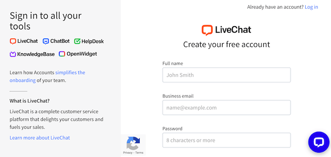 Creating a free LiveChat account