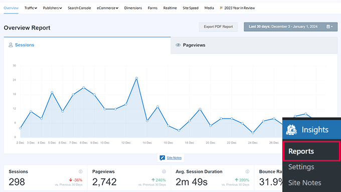 تقارير MonsterInsights