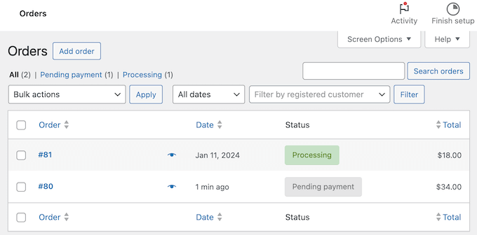 Managing WooCommerce orders from the WordPress dashboard 