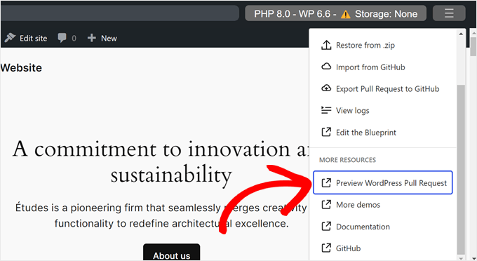 Previewing a GitHub pull request in WordPress Playground