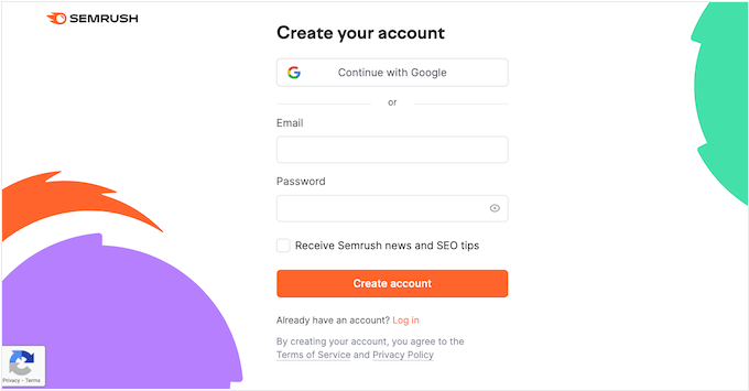 Creating a Semrush account