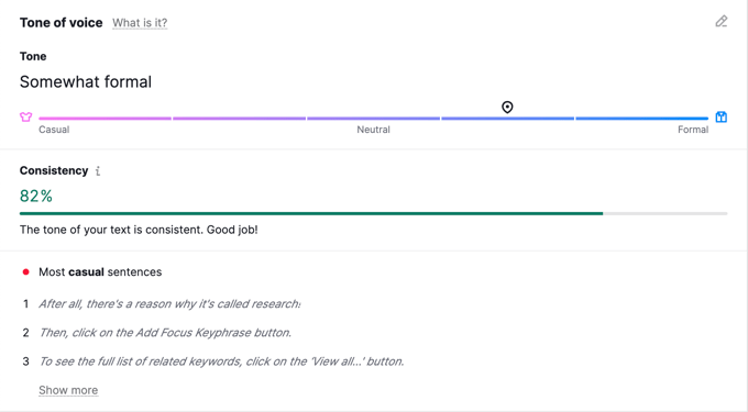 Analyzing the tone of voice using an SEO tool