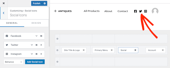 Adding social icons to your website using the Astra theme