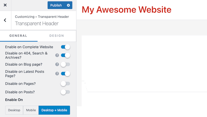 Adding a transparent headers to your blog or website