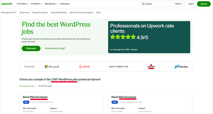 وظائف تطوير الويب WordPress على Upwork