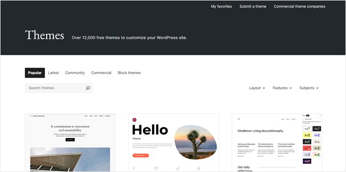 WordPress theme directory page