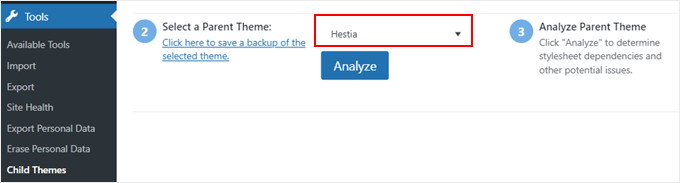 Choosing a parent theme in Child Theme Configurator