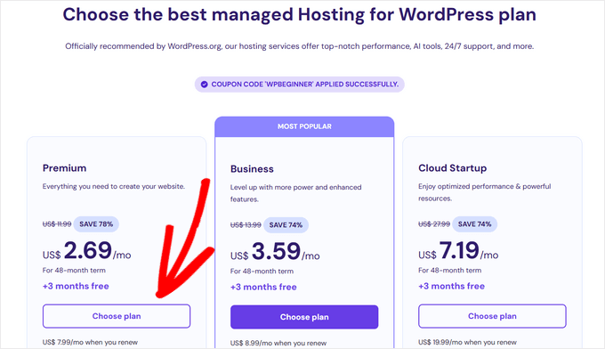 Choose Hostinger pricing plan