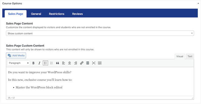 Designing a custom sales page using LifterLMS