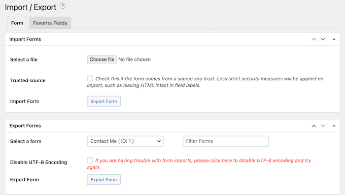 Exporting forms from a website, blog, or online marketplace