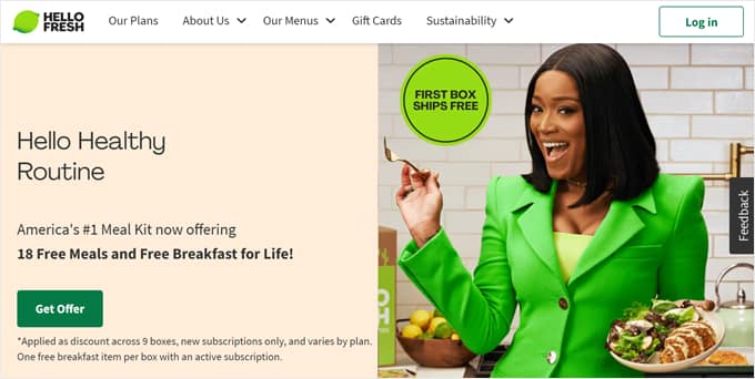 Hello Fresh homepage