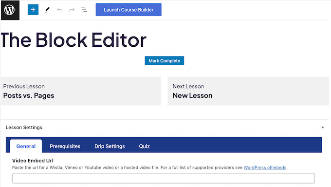 The WordPress lesson builder