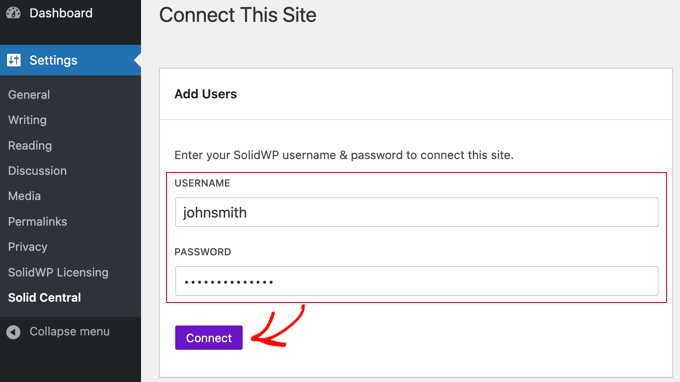 Connect the Site to Your SolidWP Account